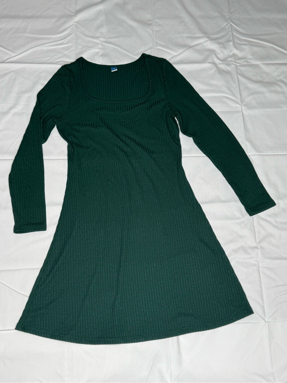 Old Navy Dark Green Ribbed Scoop Neck Long Sleeve Dress